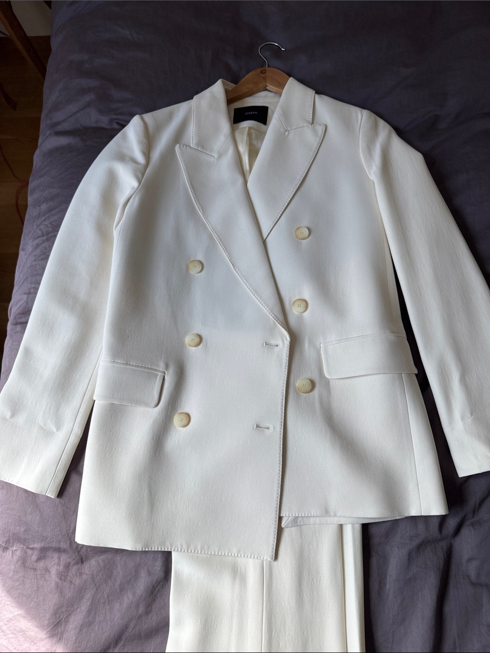 Cream Suite Double-Breasted Blazer & Straight Leg Pants